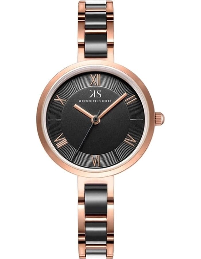 KENNETH SCOTT K22521-KCBB Elegant Rose Gold & Black Women's Watch - Image 1