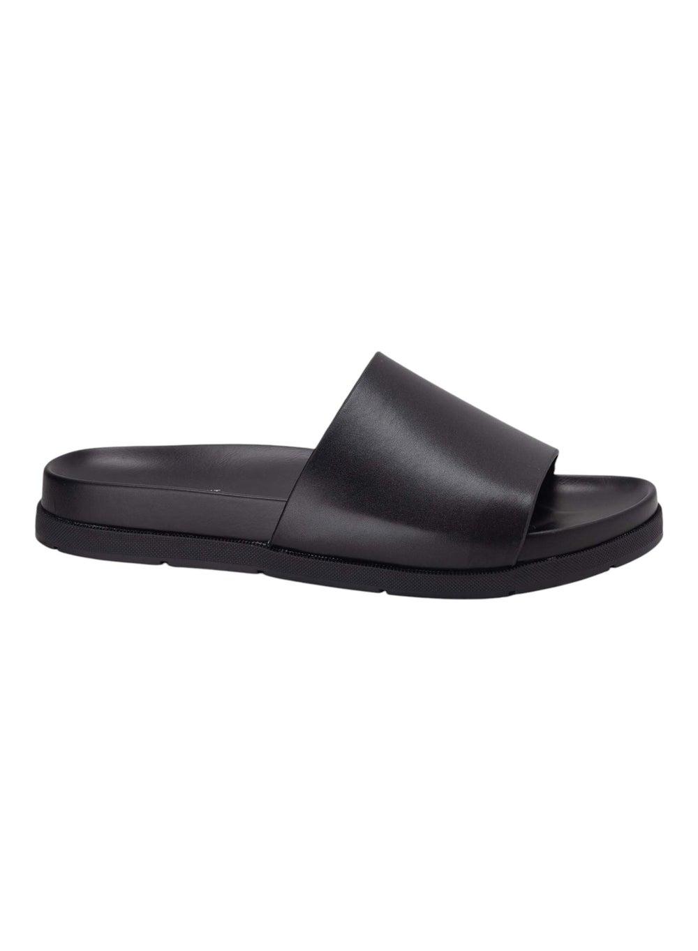 Bata Comfit Elegance: Black Flat Slip On Sandals - Image 1