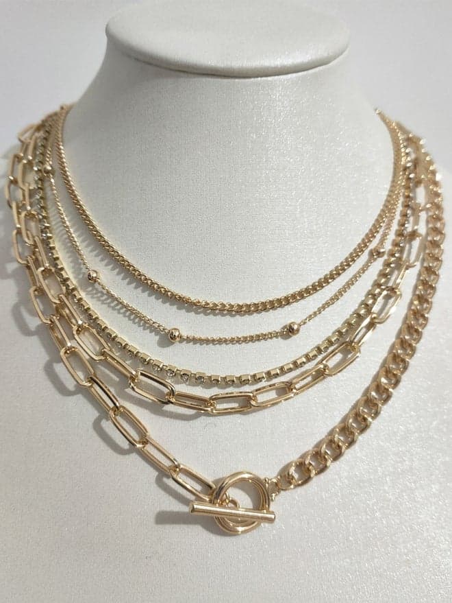 Elegant Styli 5-Piece Textured Chain Necklace Set for Women - Image 1
