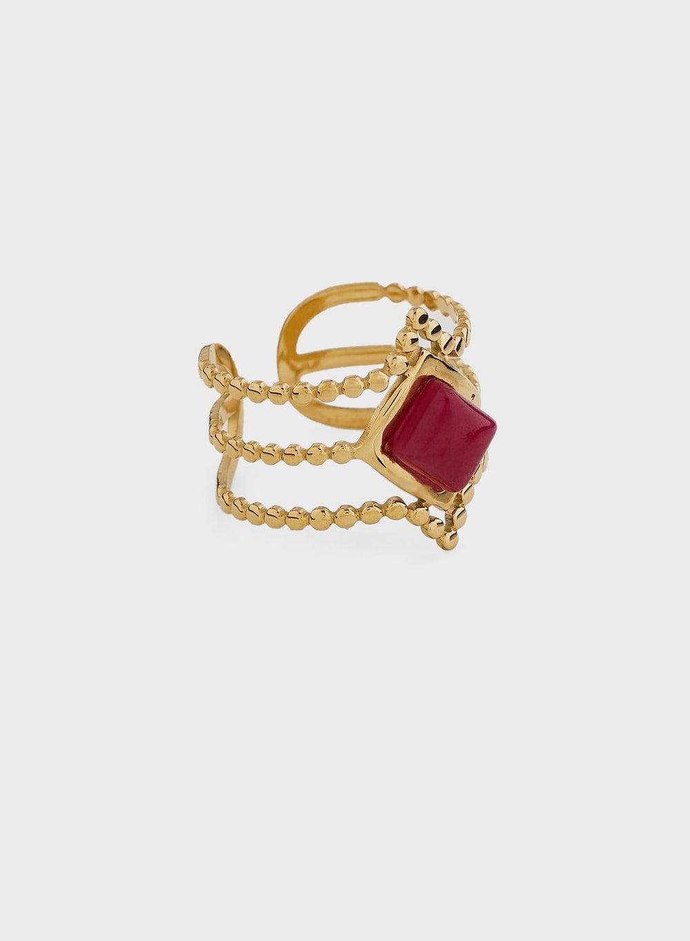 Lady Mauve Dream Natural Stone Beaded Triangle Ring - Image 1