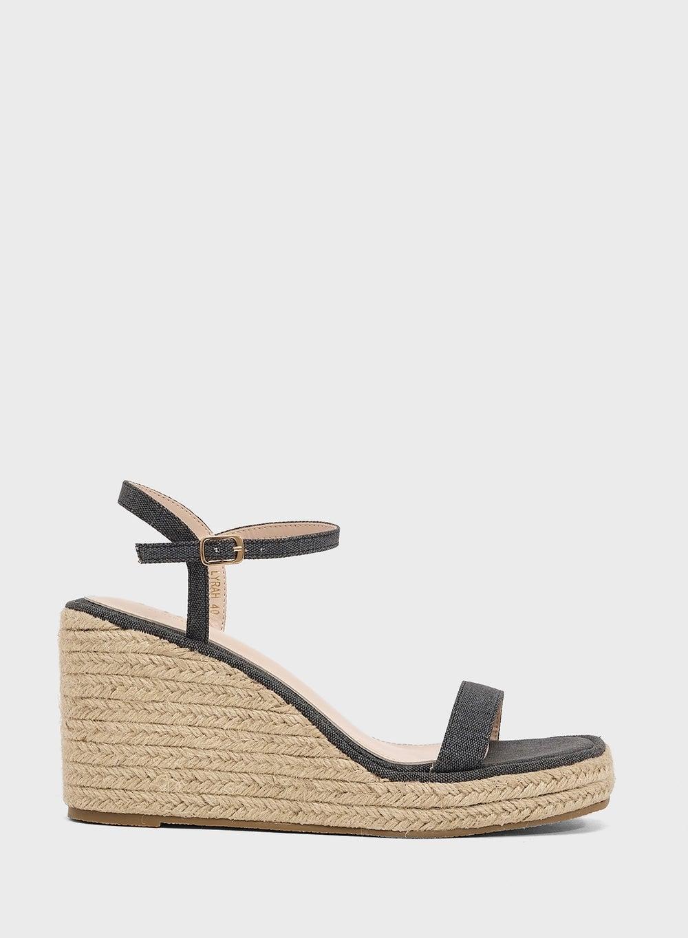 Elegant Black Textile Wedge Sandals for Sophisticated Style - Image 1