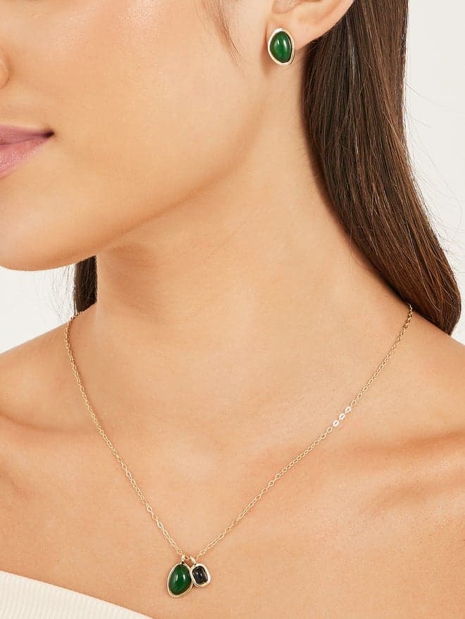 Styli Elegant Faux Gemstone Necklace and Earrings Set - Image 1