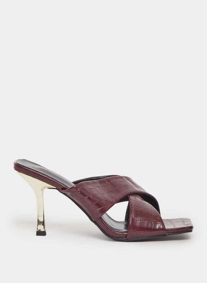 Croc Skin Elegance Stiletto Heel Sandals 7009940506Brown - Image 1