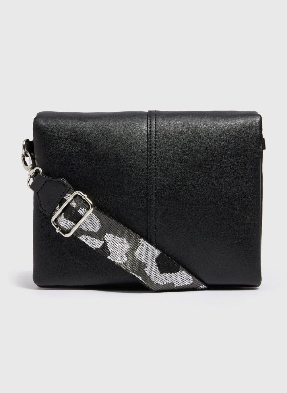 Matalan Elegant Black Handbag with Leopard Print Strap - Image 1