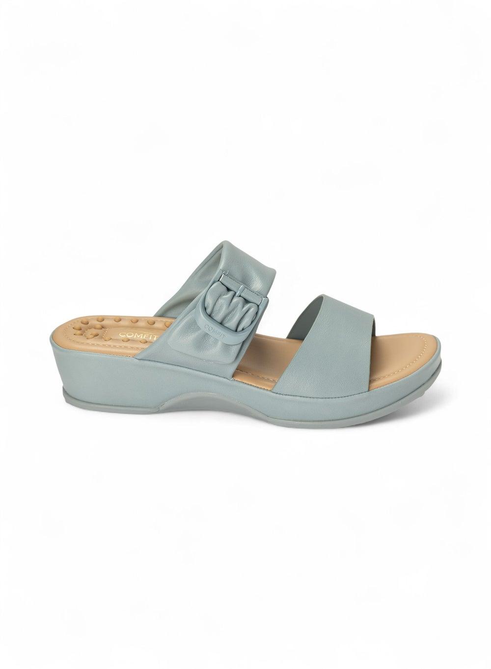 Bata Comfit Massage Blue Textured Wedge Sandals - Image 1