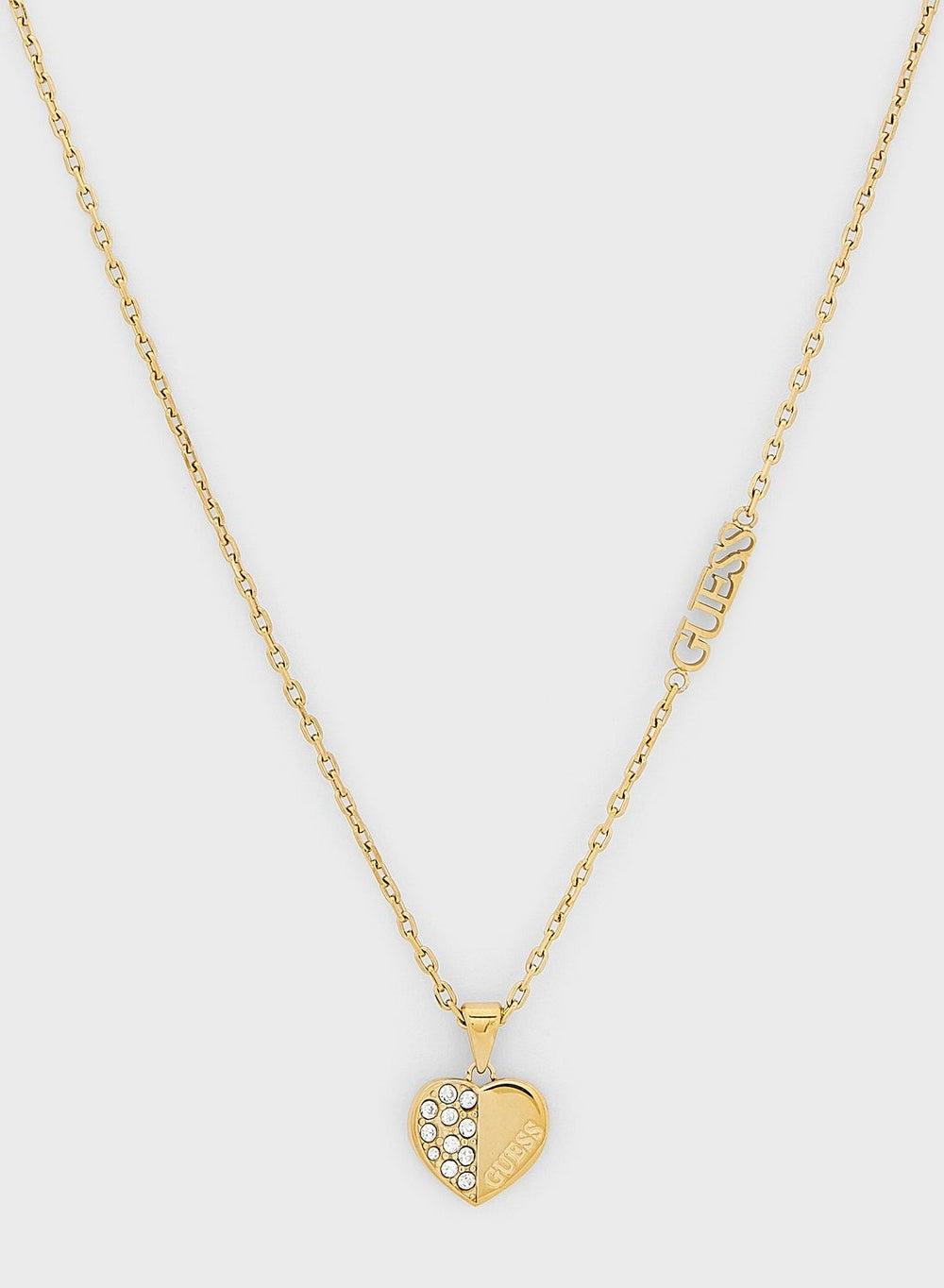 GUESS Gold-Tone Heart Charm Necklace with Pave Details - Image 1