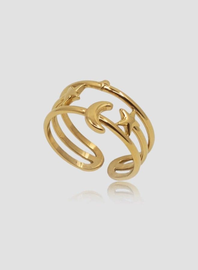 Lady Mauve GOLD MIRANDA Moon & Stars Ring - Image 1