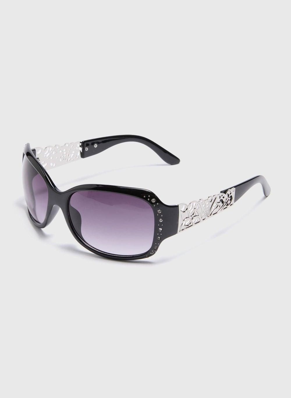 Matalan Black Butterfly Elegance Metal Arm Sunglasses - Image 1