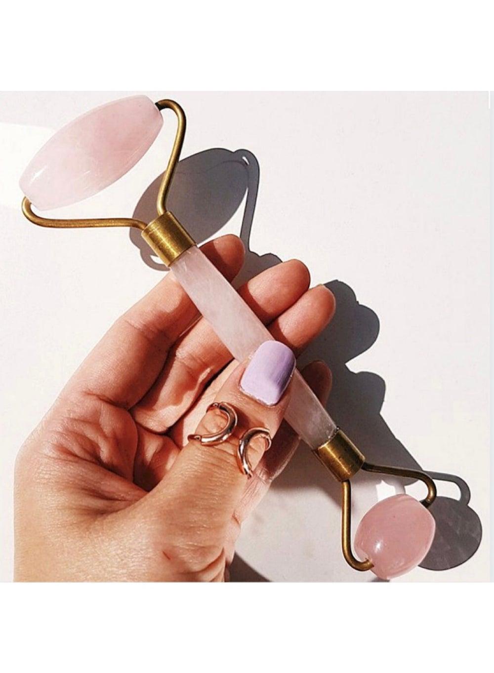Rose Quartz Luxury Face Roller - Rose Gold Finish for Radiant Skin - Image 1