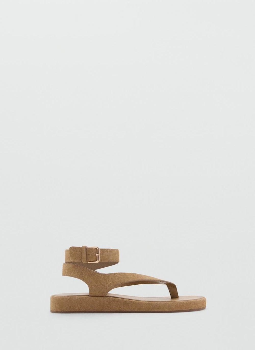 MANGO Beige Leather Wide-Strap Sandals Style 17031134 07 - Image 1