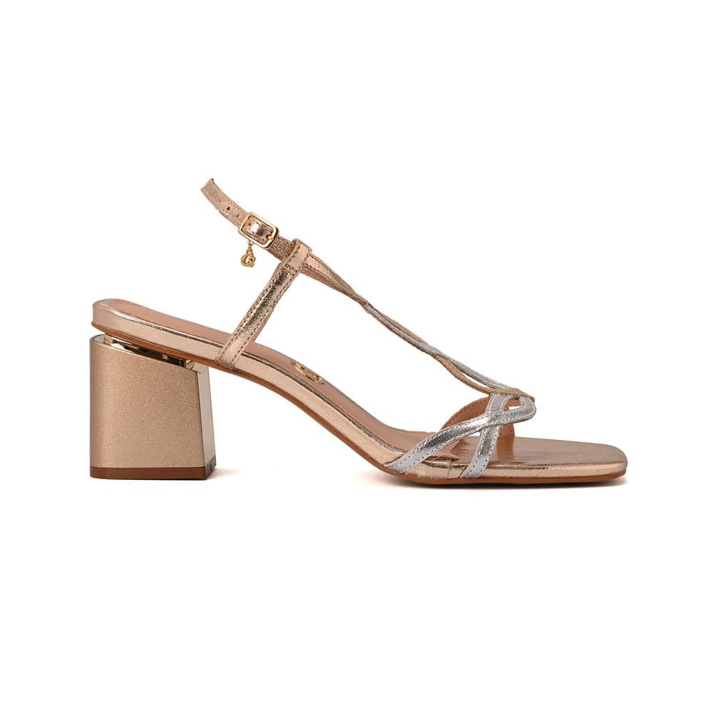 Golden Stripes Heeled Sandal: Elegance Meets Comfort - Image 1