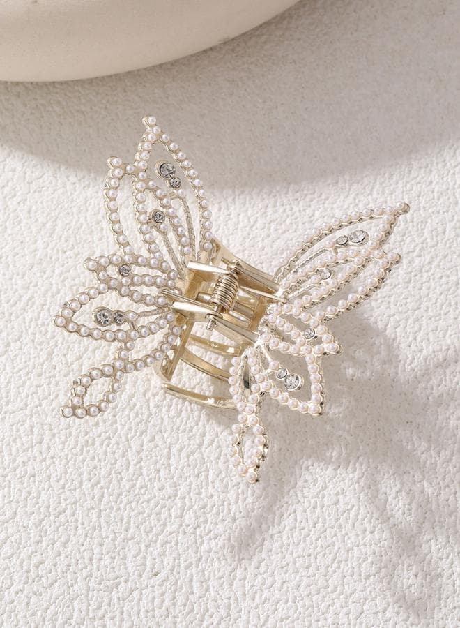 Butterfly Elegance Faux Pearl Claw Clip - Image 1