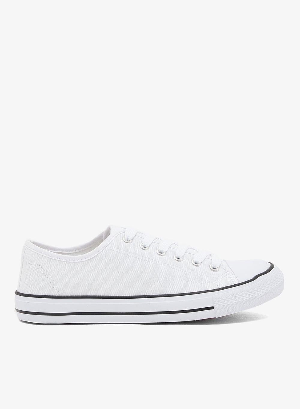 F80543Tc1 Elegant White Lace-Up Canvas Low-Tops - Image 1