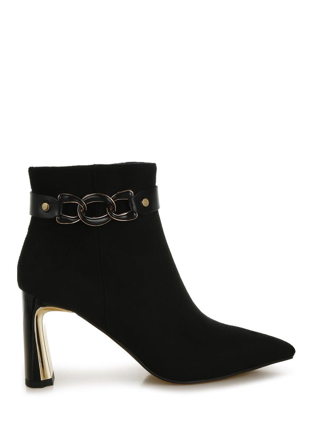 Sh5241 Black Chain Belt Detail Ankle Boots - Image 1