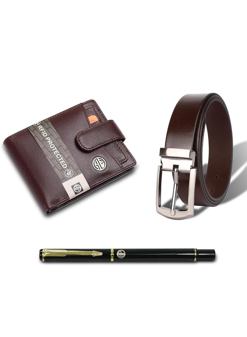 HAMMONDS FLYCATCHER Men’s Premium Leather Wallet and Belt Set with Elegant Ball Pen - Image 1