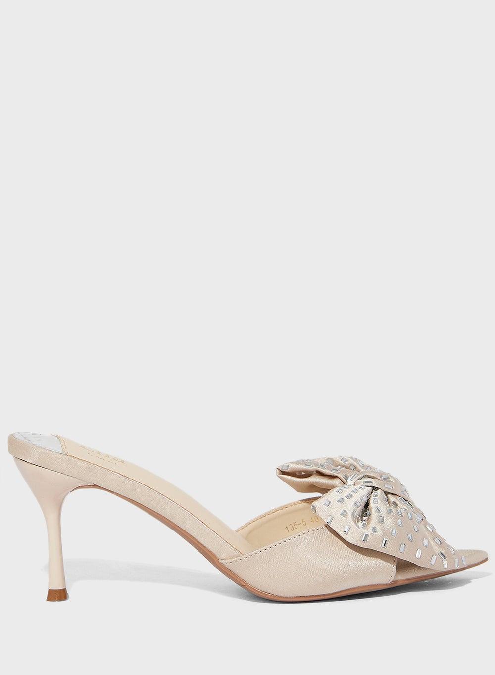 Elegant Oversized Diamante Bow Mule Heel Sandal 135 5 - Image 1