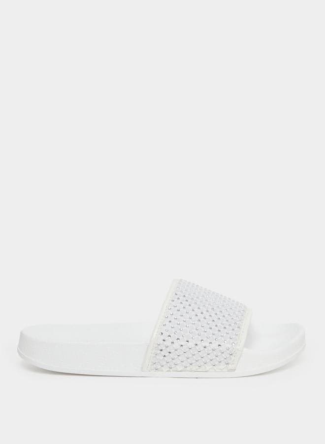 Styli White Embellished Strap Slides: Elegance with Every Step - Image 1