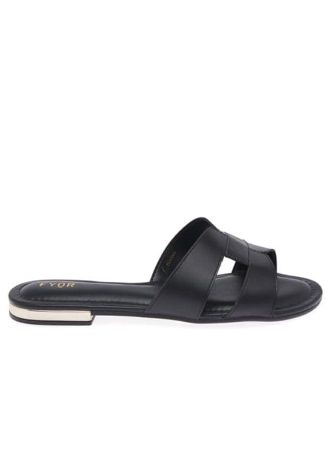 BDV 099 Elegant Brazilian Black Flat Sandals - Image 1