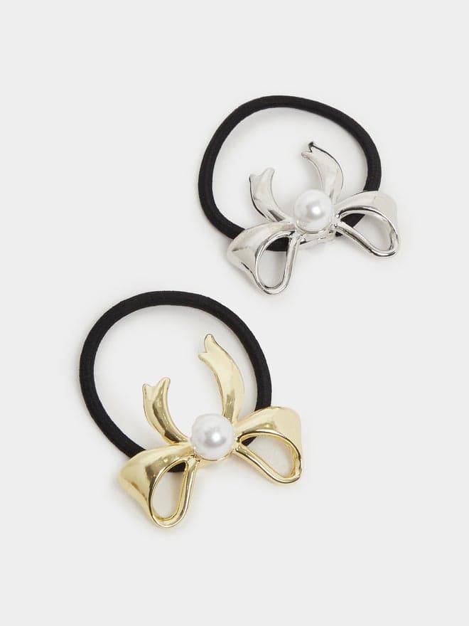 Elegant Faux Pearl Bow Hair Ties - Set of 2 - Image 1