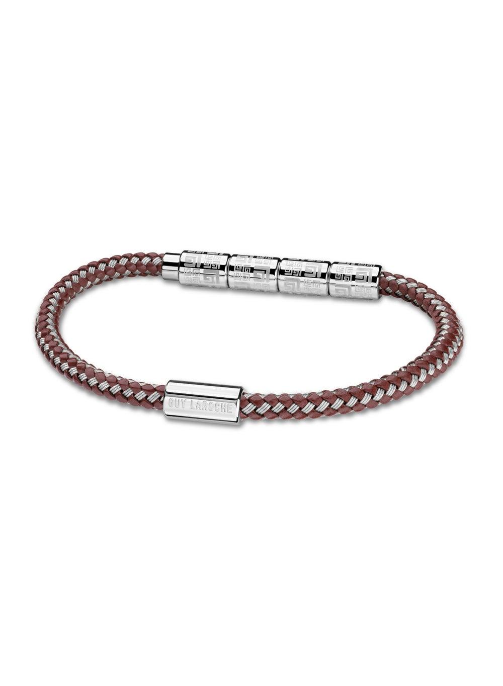 Guy Laroche Pierre Men's Silver and Brown Cord Bracelet - Image 1
