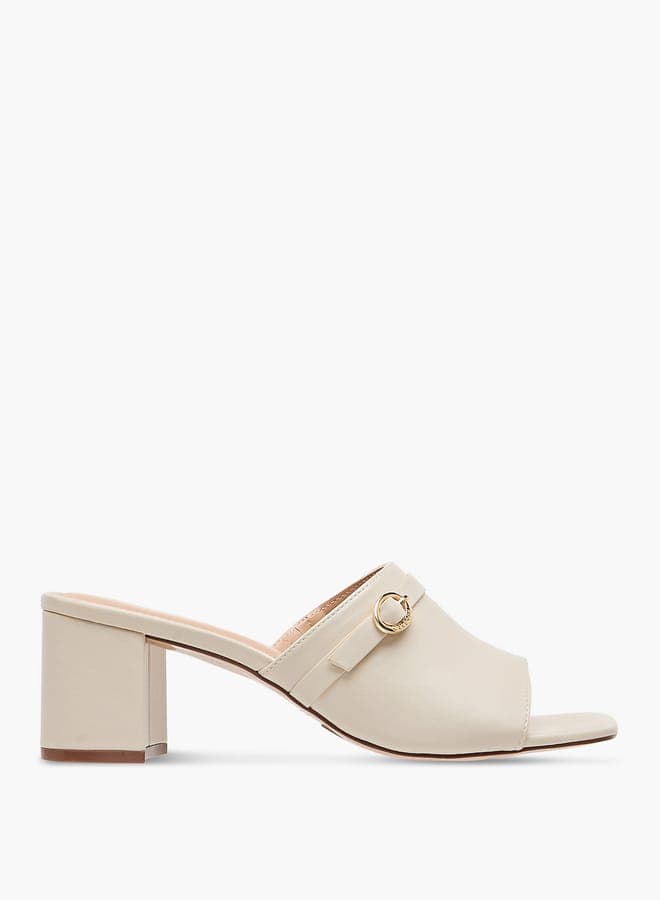 Elegant Ivory Mules with Buckle Detail and Block Heels - Image 1