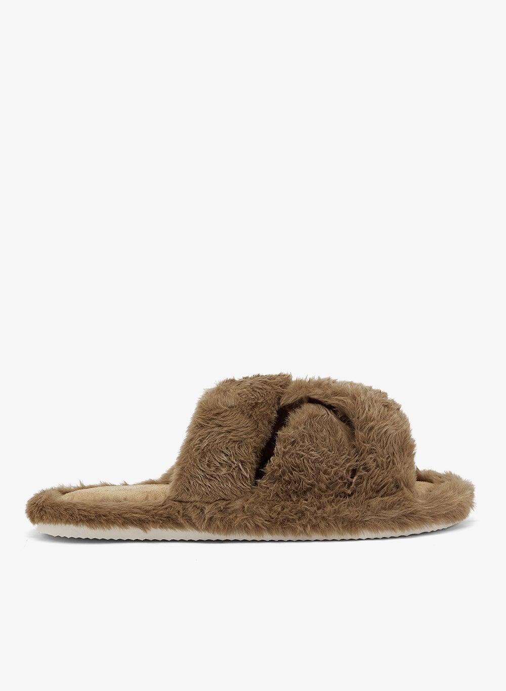 Luxurious Brown Faux Fur Slippers Fj258365 - Image 1