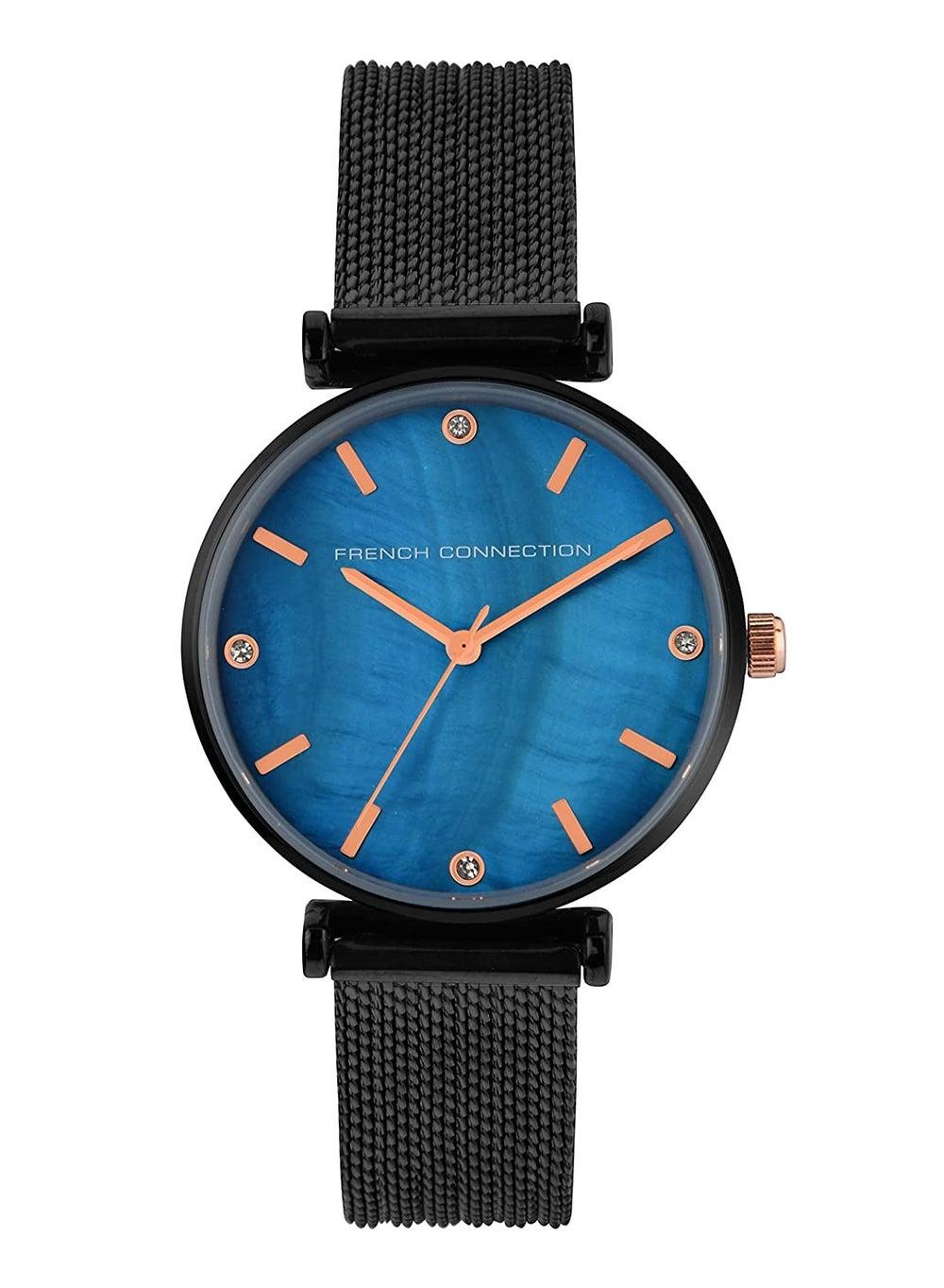 French Connection 36mm Quartz Elegance - Blue Dial & Black Steel - Image 1