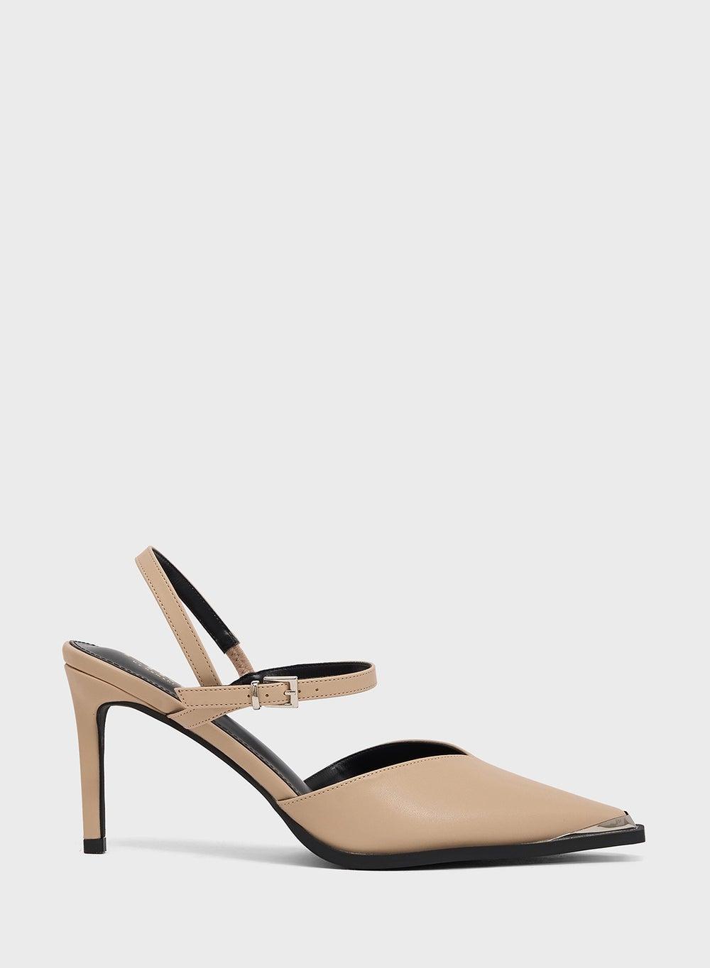 Metallic Trim Nude Ankle Strap High Heel Pump - Image 1