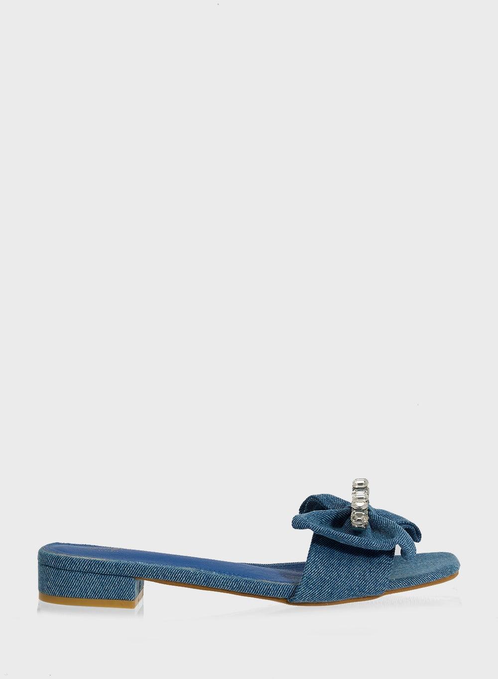 Chic Denim Flat Sandal X2503 119 with Elegant Bow Detail - Image 1