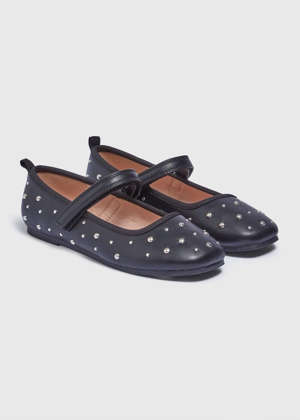 Elegant Black Studded Ballet Flats for Young Girls - Image 1