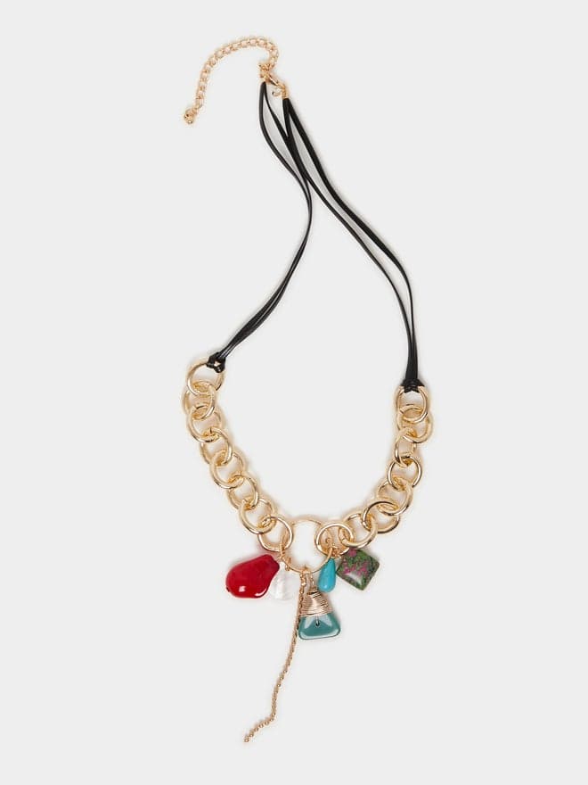 Styli Chain Trim Faux Gemstone Pendant – Elegance Redefined - Image 1