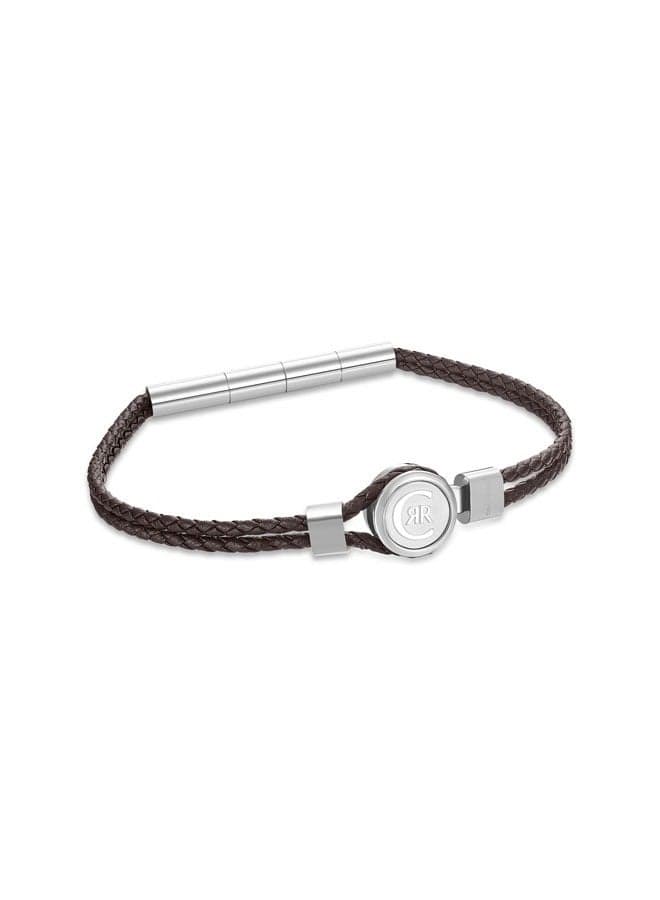 CERRUTI 1881 Vincenzo Silver-Clasped Leather Bracelet for Men - Image 1