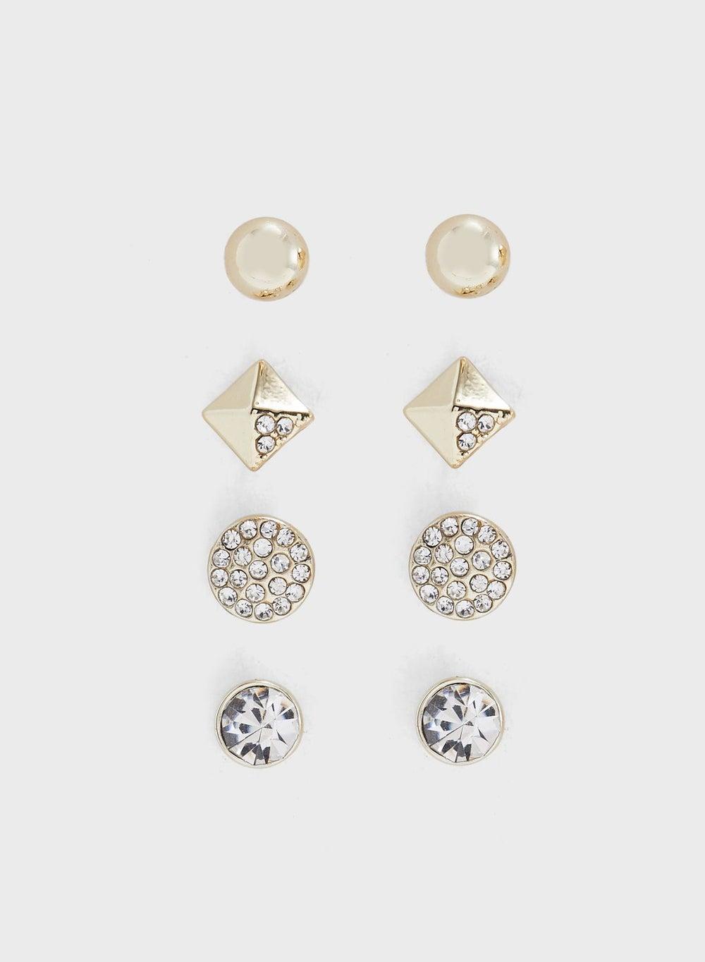 BUCKLEY LONDON Rhinestone Stud Earrings 4-Piece Set - Image 1