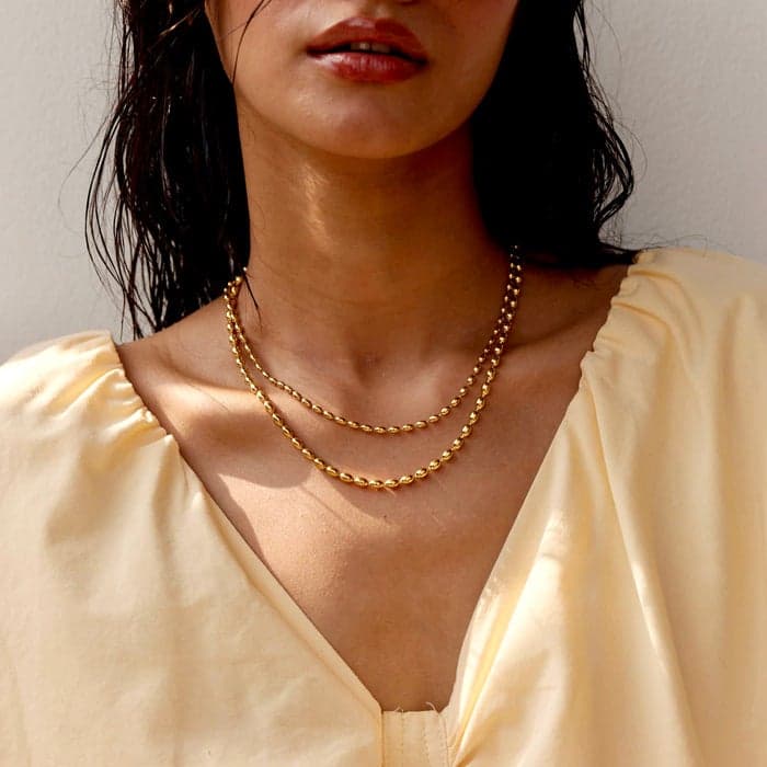Noya Emas Gold Beaded 18K Necklace - Dual-Layer Elegance - Image 1
