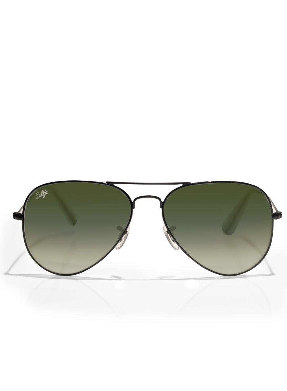 SE3025-025 Aviator Elegance: Dark Green Black Metal Frame Sunglasses - Image 1