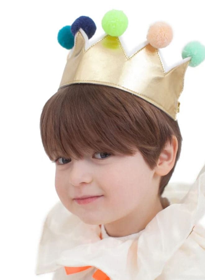 Meri Meri Gold Leatherette Pompom Crown - Regal Accessory - Image 1