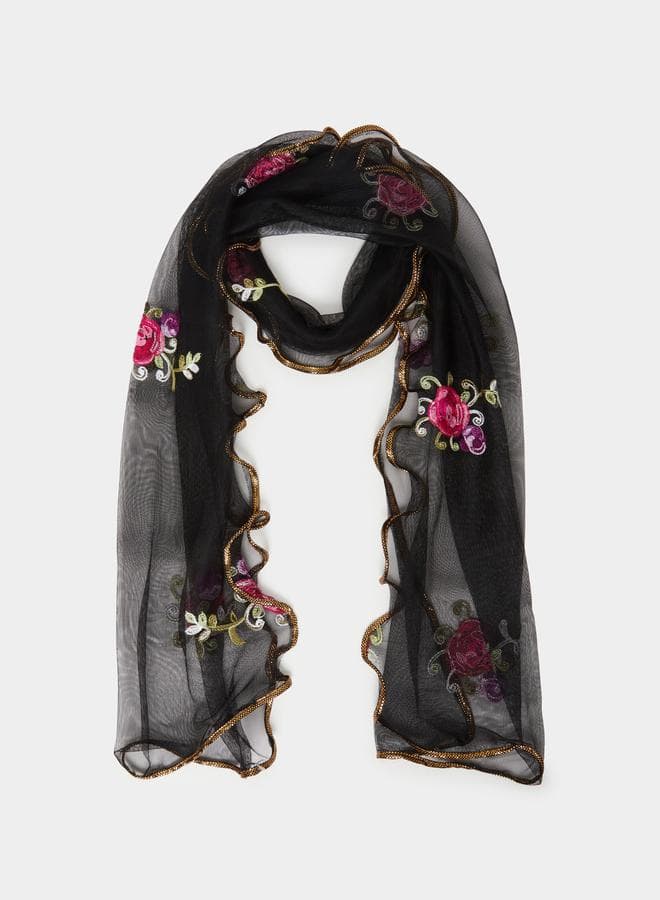 Styli Floral Embroidered Mesh Scarf - Elegant Accessory for Women - Image 1
