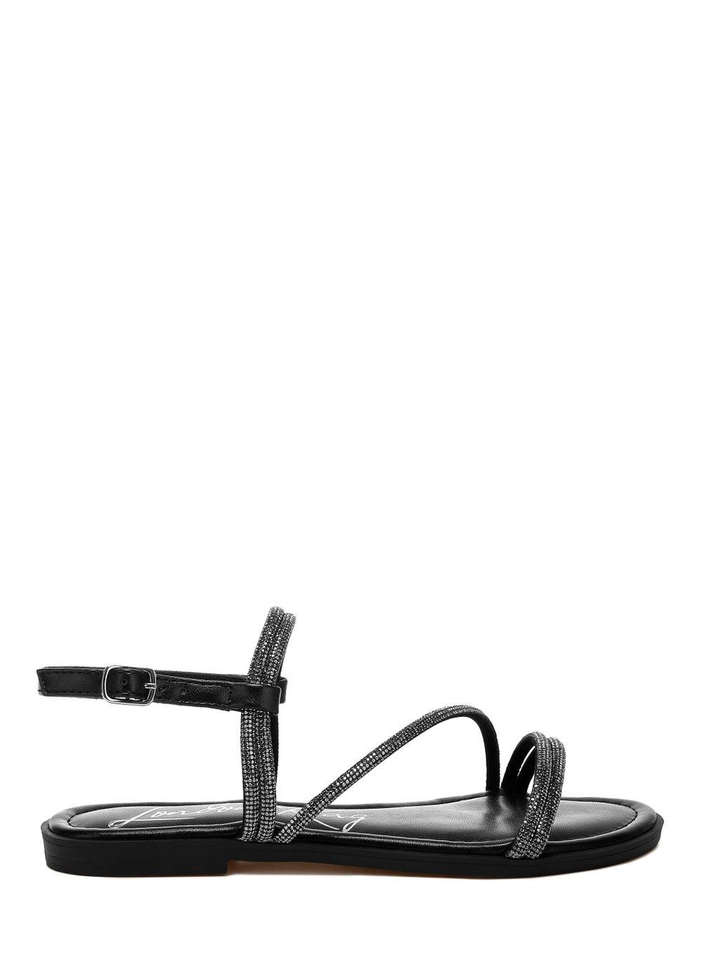 Sh4855 Black Rhinestone-Embellished Evening Sandals - Image 1