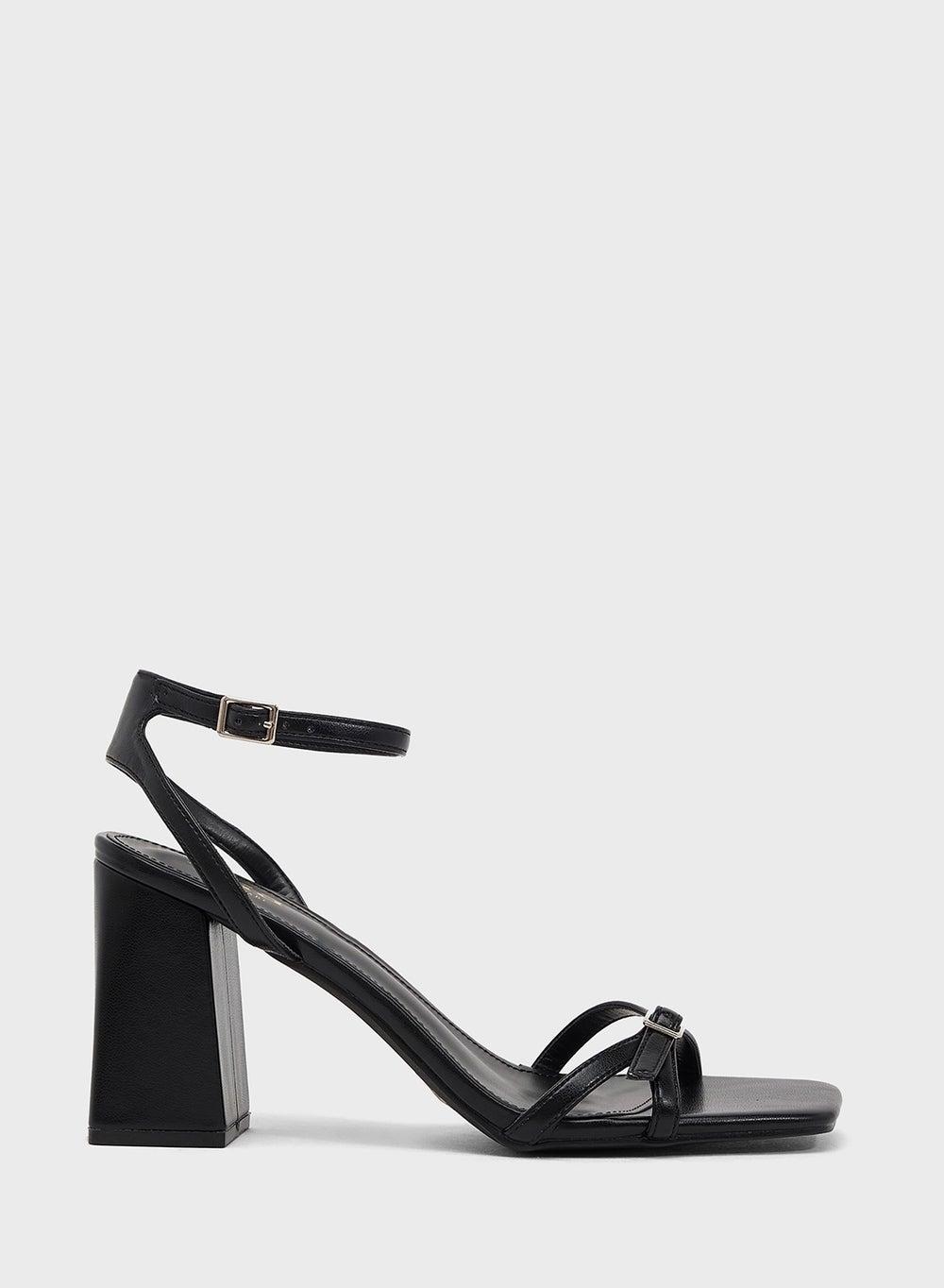 Elegant Black PU High Heel Sandal with Ankle Strap - Image 1