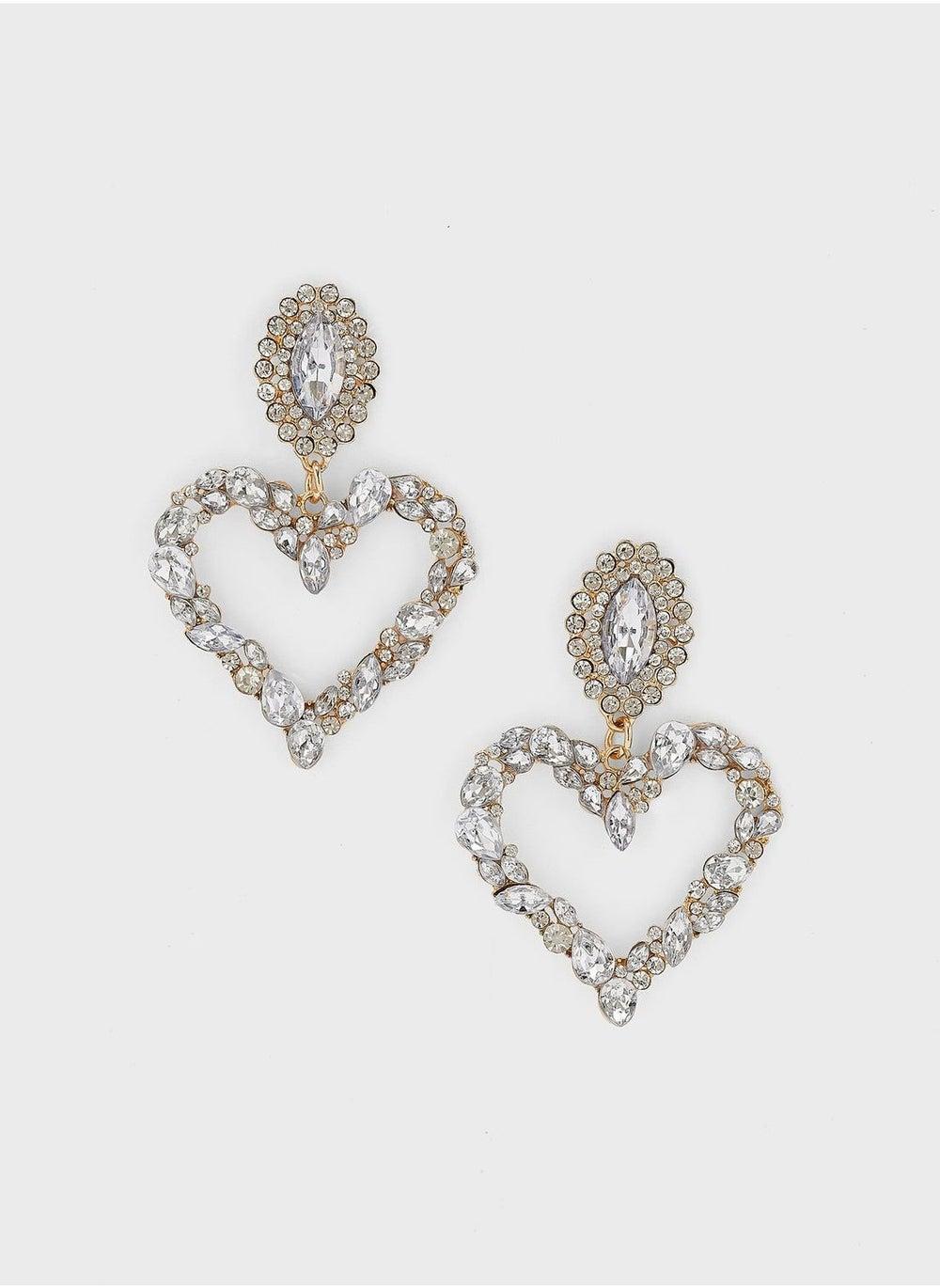 Anita's White Crystal Love Drop Earrings - Gold-Tone Elegance - Image 1