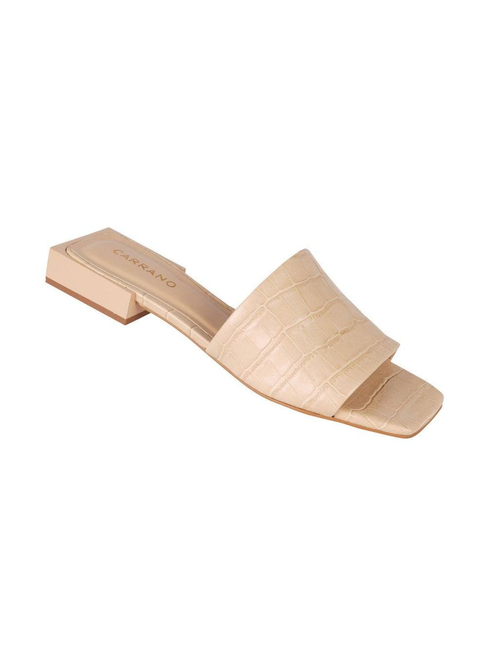 Carrano 468001 Croco Print Low Heel Mules in Pint0142 Beige - Image 1