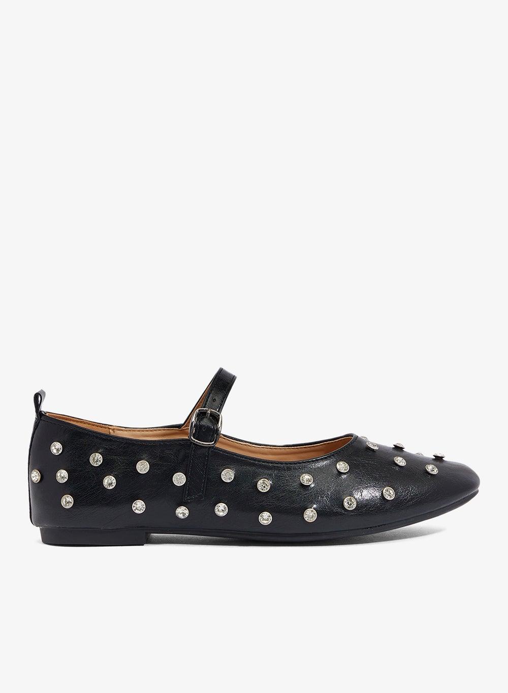 Elegant Xz256015 Black Ballet Flats with Chic Metal Details - Image 1