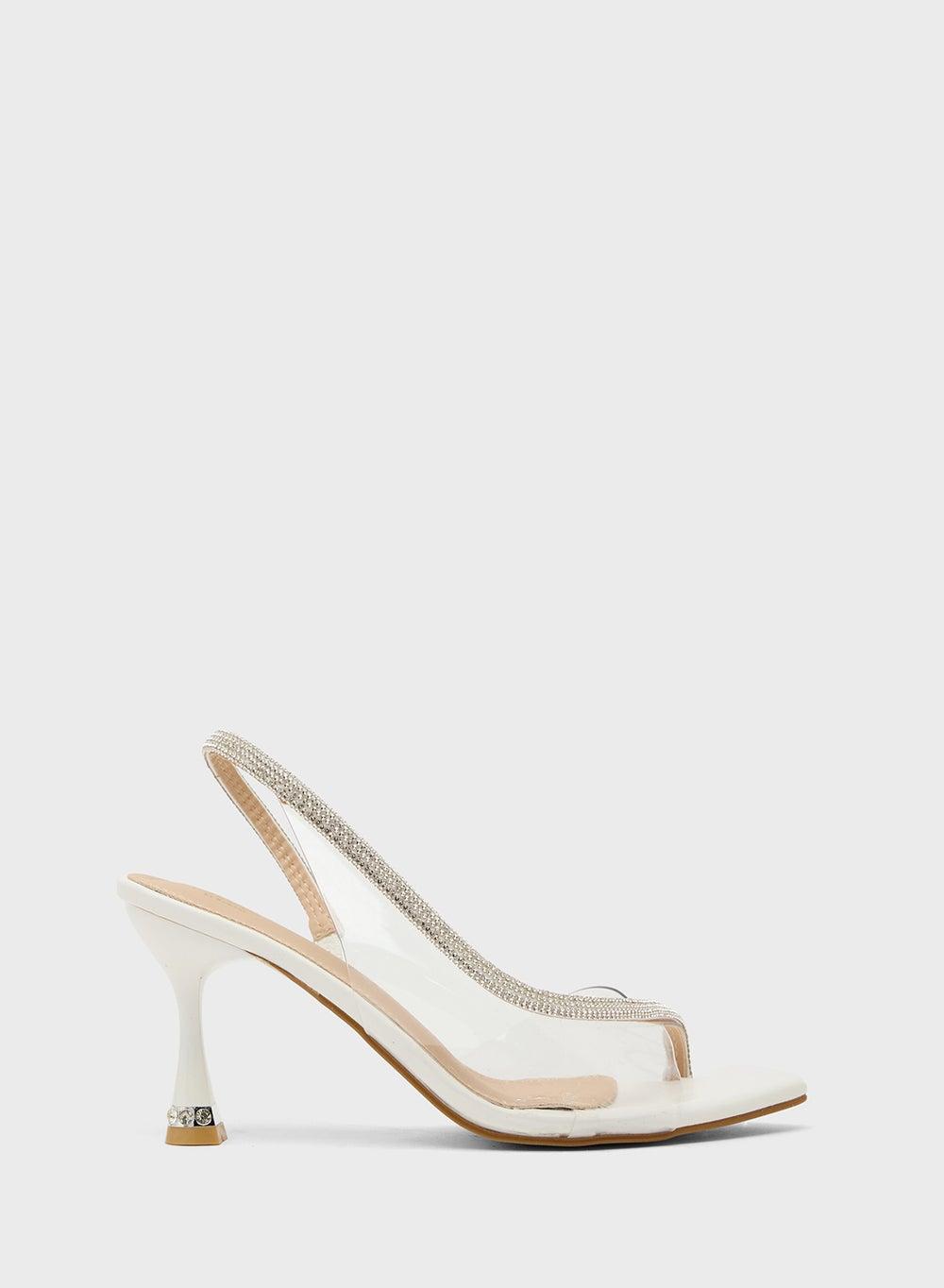 Elegant Diamante White Peep Toe Heeled Pump - Image 1