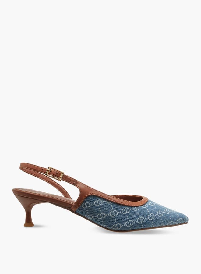 Elegant Navy Monogram Kitten Heel Pumps | R24Ss02135Anavy - Image 1