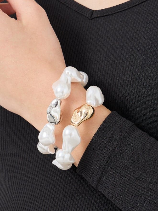 Styli Elegant Faux Pearl Beaded Bracelet Duo for Women - Image 1