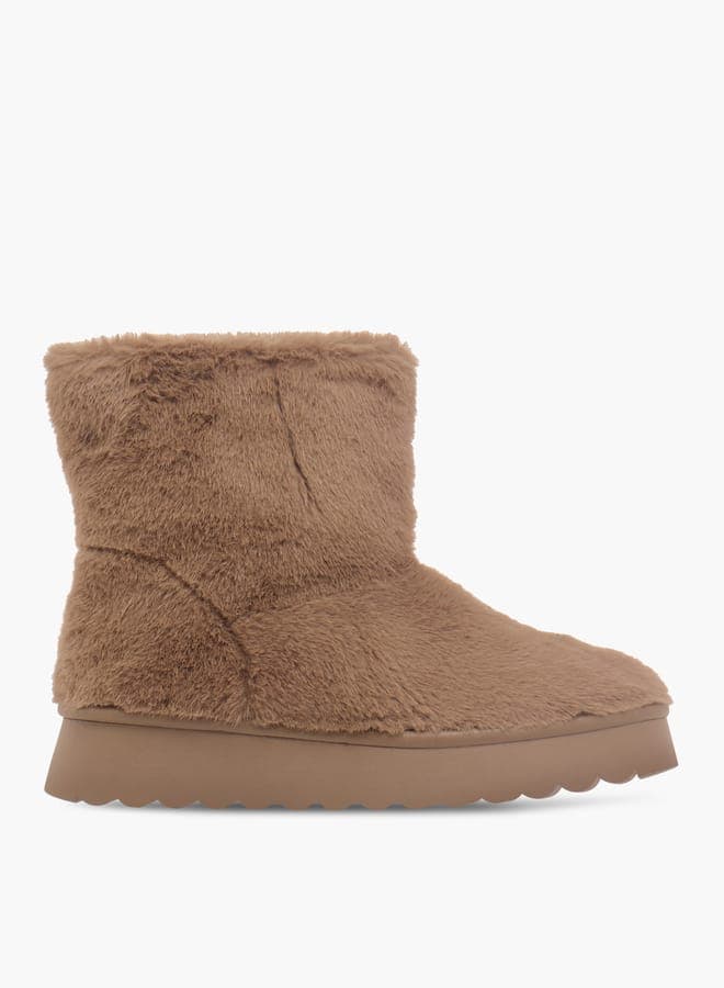 Lp15137 04Taupe Textured Women's Ankle Boots with Elevated Platform - Image 1