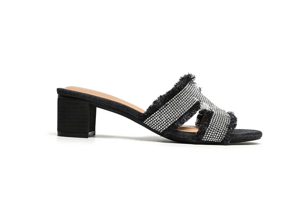 Elegant Black Embellished Slingback Platform Mules - Image 1