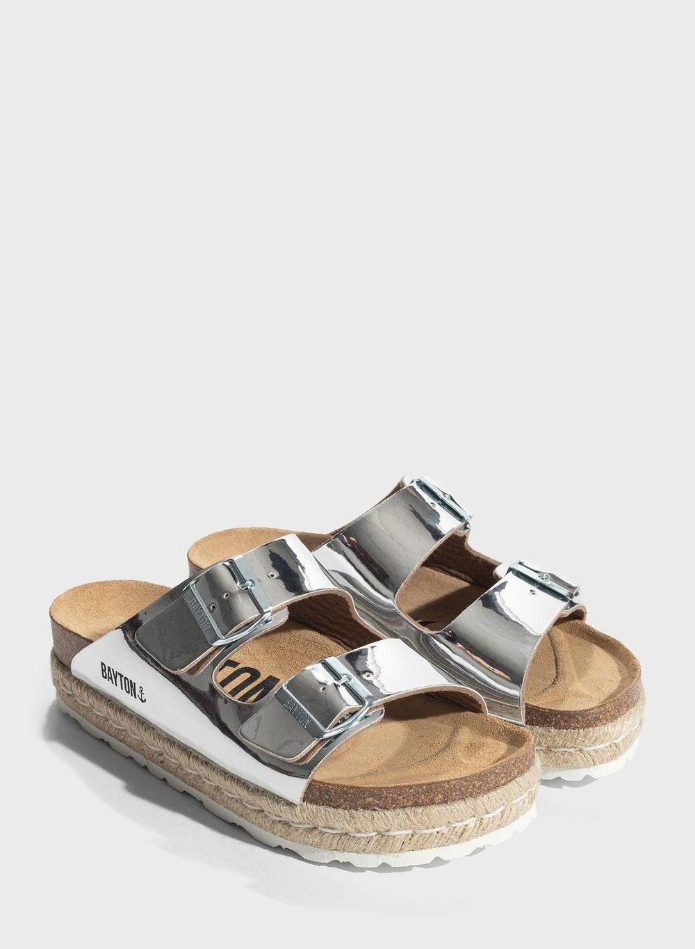 Alcee Silver Double Strap Leather Platform Sandals - Image 1