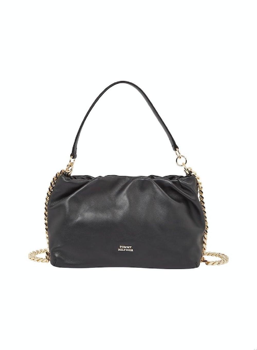 TOMMY HILFIGER Luxe Black Leather Shoulder Bag - Image 1