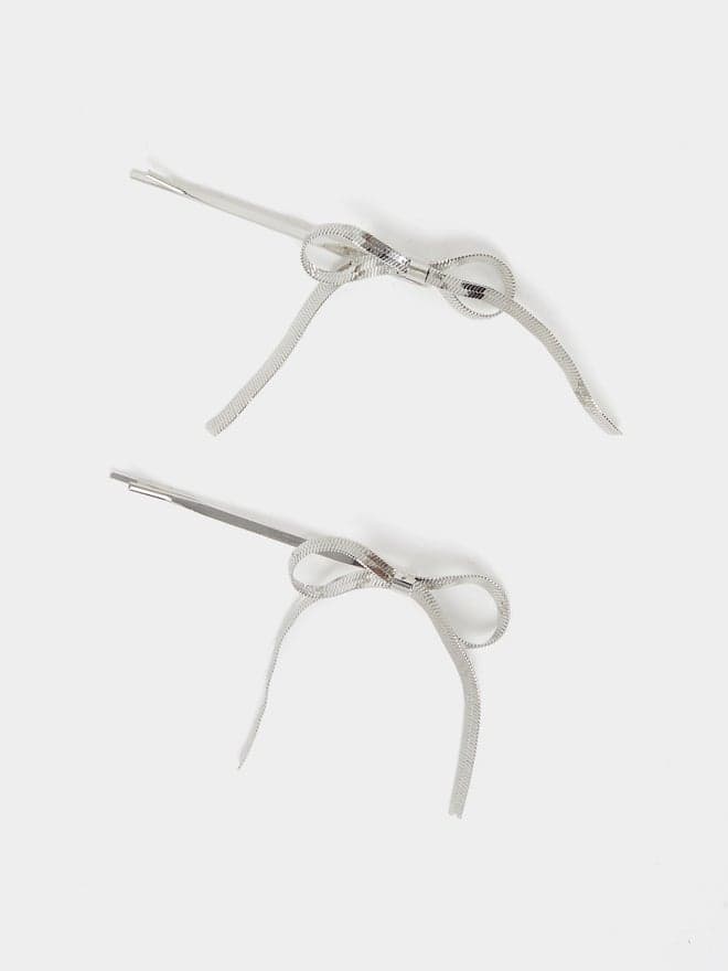 Elegant Silver Ribbon Hair Clips - Set of 2 - Image 1